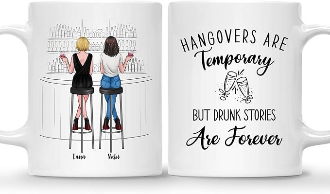 Sister Coffee Mug - Gifts for 2 Sisters with Design, Names - 11oz - Birthday, Long Distance Sister Best Friend Gift