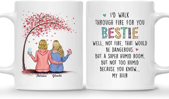 Best Friend Mug - Gift for Women Friend with Designs, Names - Birthday, Cup Gift for Sister, Female Friend