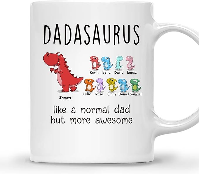DADASAURUS Coffee Mug - Gift for Dad from Kid, Daughter, Son, Wife With Design, Funny Fathers Day, Birthday Gift for Grandpa, 11oz Coffee Mug