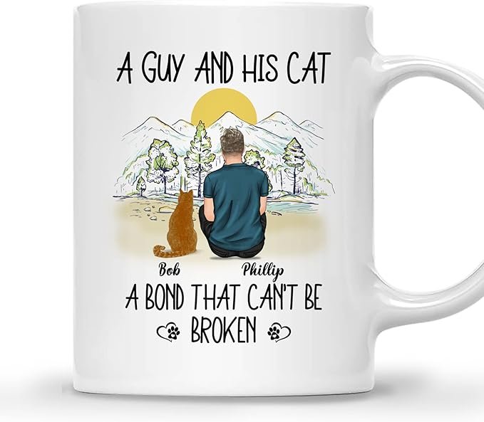 Cat Dad Coffee Mug - Cat Lover Gift for Men with Design, Name, Cat Breed - Birthday,  Fathers Day Cat Owner Gift