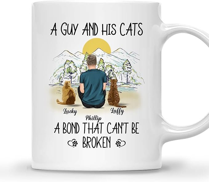 Cat Dad Coffee Mug - Cat Lover Gift for Men with Design, Name, Cat Breed - Birthday, Fathers Day Cat Owner Gift - الصورة 2