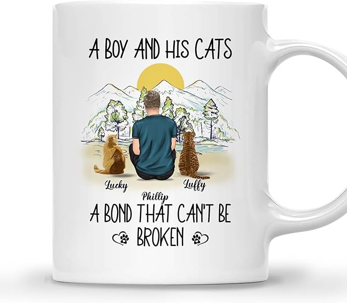 Cat Dad Coffee Mug - Cat Lover Gift for Men with Design, Name, Cat Breed - Birthday, Fathers Day Cat Owner Gift - الصورة 3