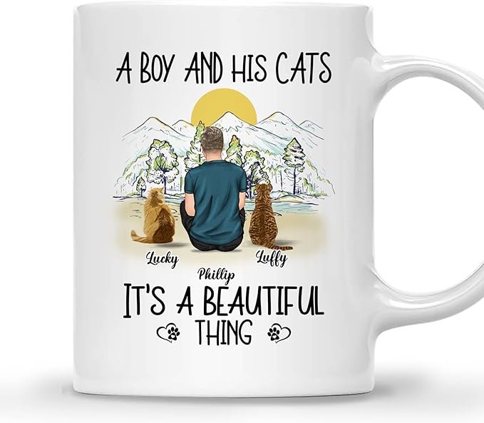 Cat Dad Coffee Mug - Cat Lover Gift for Men with Design, Name, Cat Breed - Birthday, Fathers Day Cat Owner Gift - الصورة 4