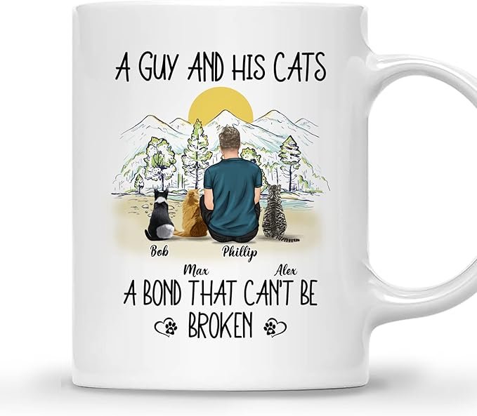 Cat Dad Coffee Mug - Cat Lover Gift for Men with Design, Name, Cat Breed - Birthday, Fathers Day Cat Owner Gift - الصورة 5