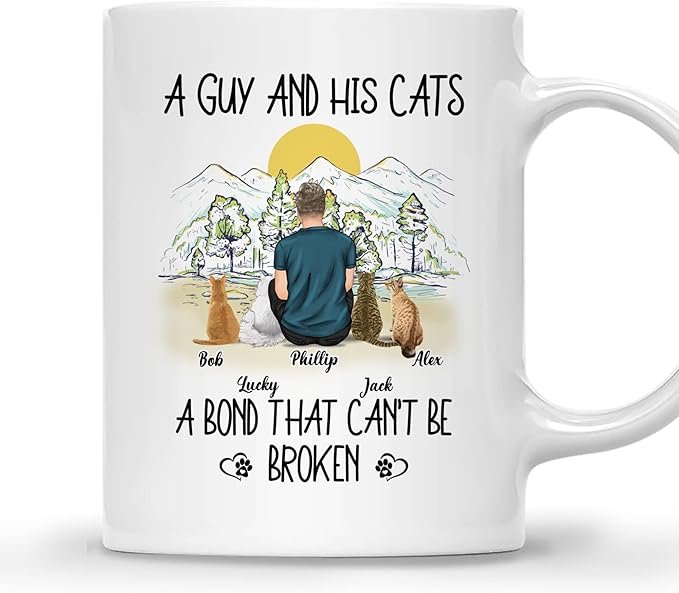 Cat Dad Coffee Mug - Cat Lover Gift for Men with Design, Name, Cat Breed - Birthday, Fathers Day Cat Owner Gift - الصورة 8
