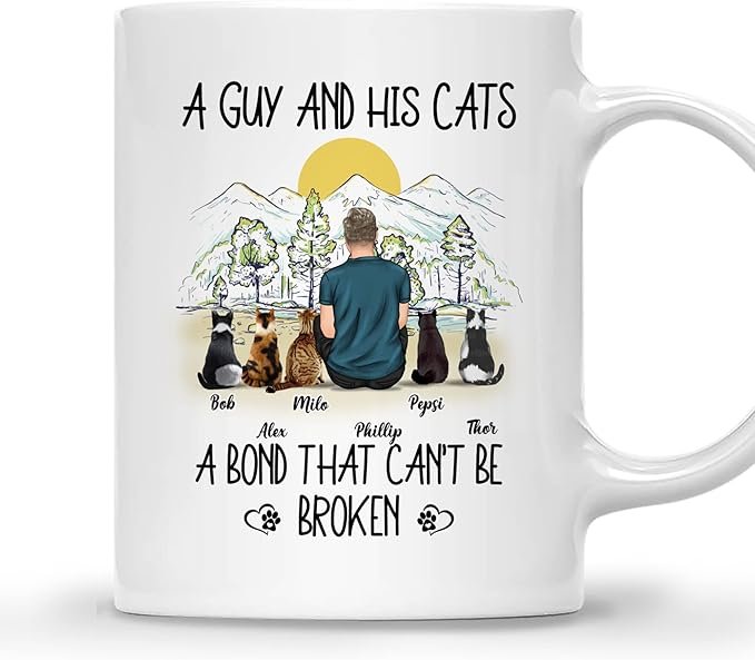 Cat Dad Coffee Mug - Cat Lover Gift for Men with Design, Name, Cat Breed - Birthday, Fathers Day Cat Owner Gift - الصورة 11