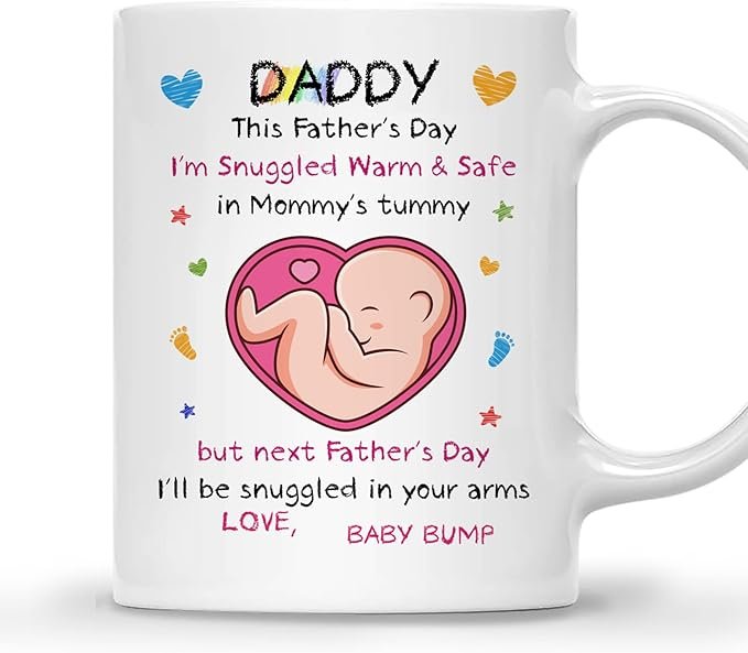 Dad To Be Gift for First Time Dad - New Dad Gift Coffee Mug from Baby Bump - 1st Fathers Day Gift for Soon To Be Dad, Husband from Wife - Message from The Bump