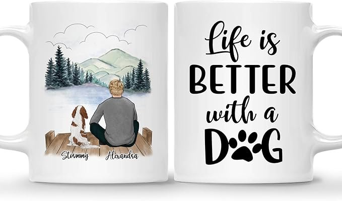 Life is Better with Dog Coffee Mug - Gift for Dog Lover Men with Design, Dog Breeds - Birthday, Fathers Day, Dog Owner Gift