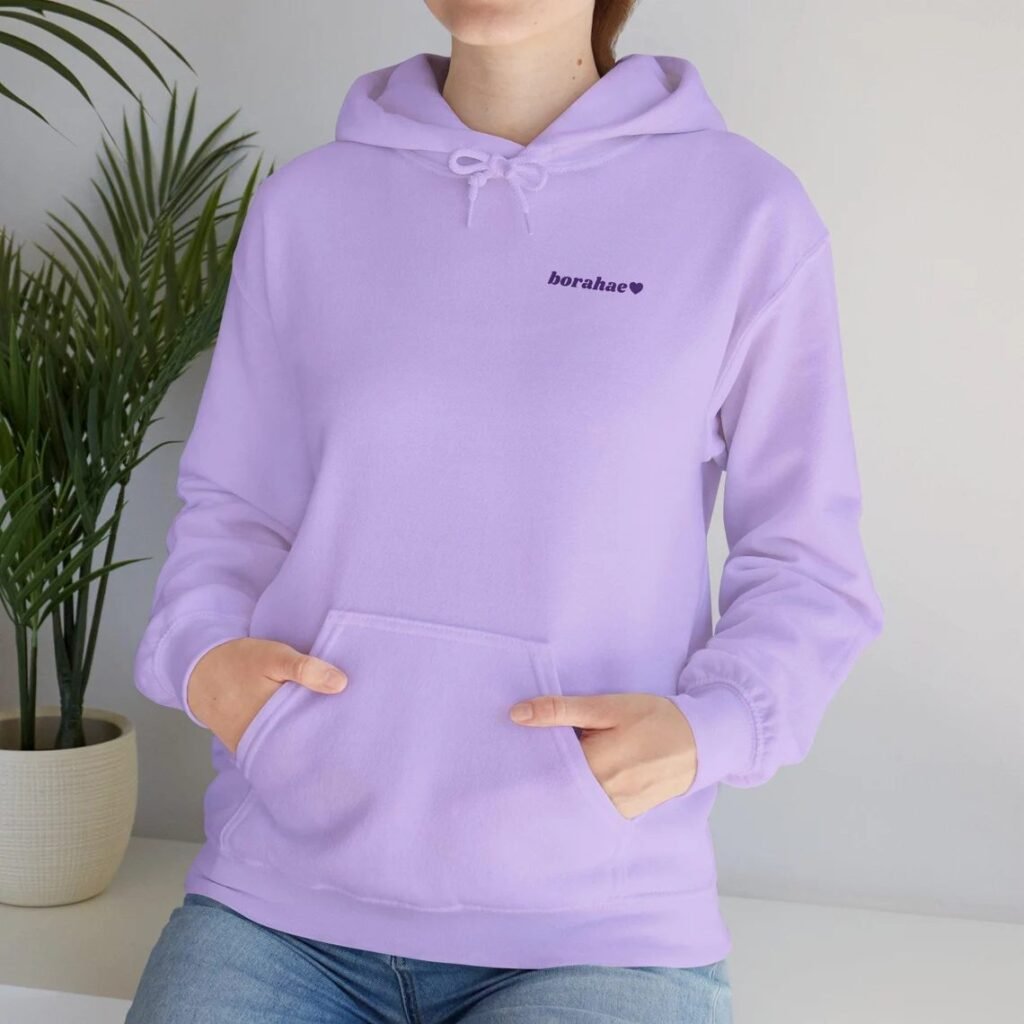BTS Hoodie in a colour option with Borahae-inspired artwork on the front