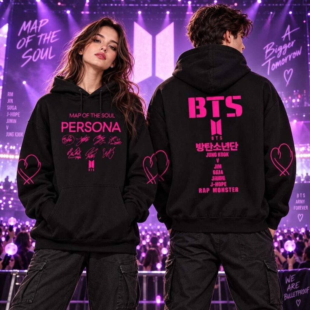 BTS Hoodie with Love Yourself Persona artwork in a unisex pullover style