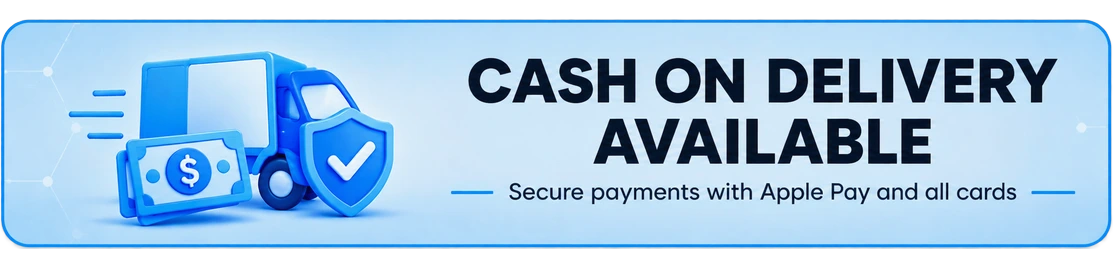 Cash on delivery available, secure payments with Apple Pay and all cards