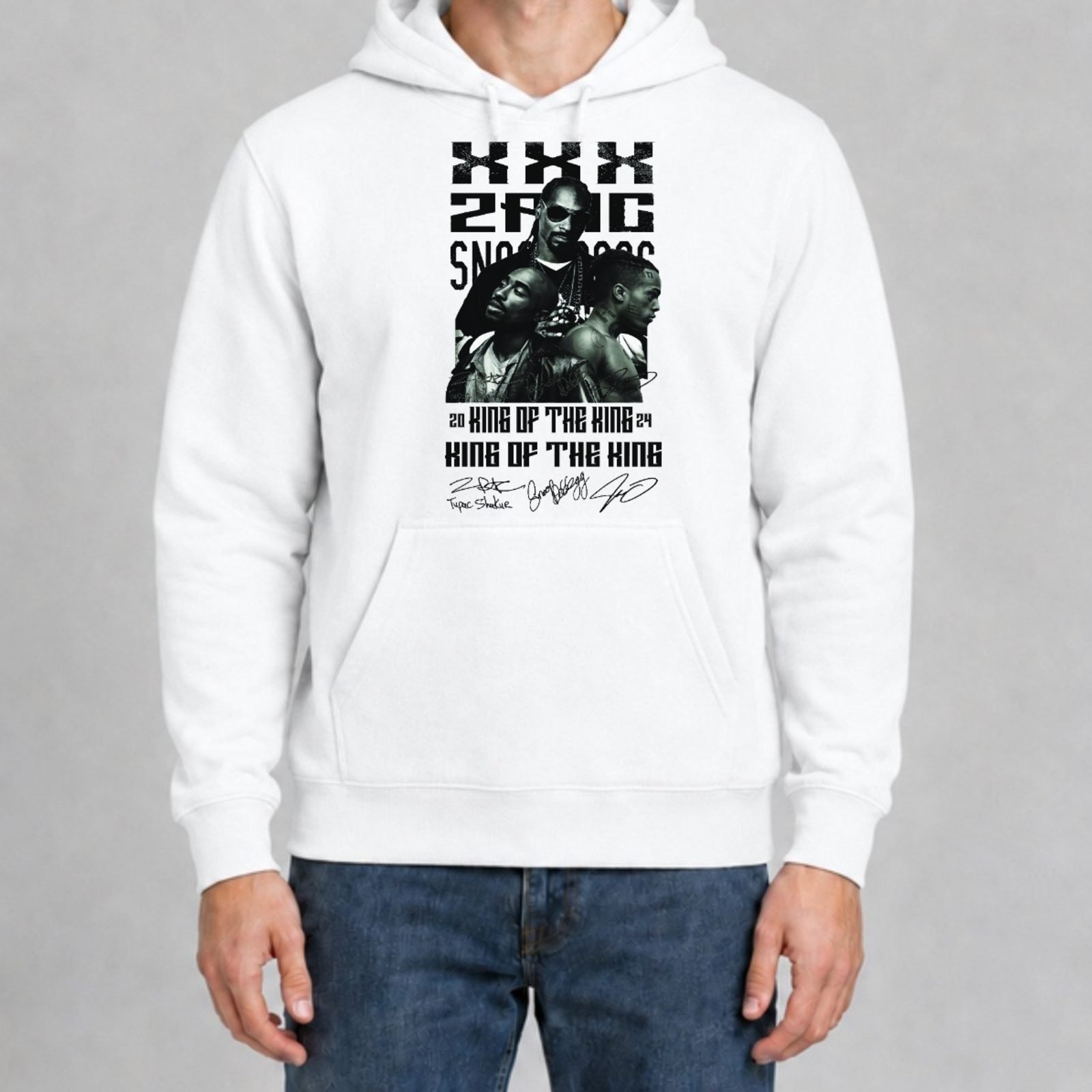 Koreaboo Hoodie – TUPAC - XXXTentacion - Snoop Dogg design in White – K-pop merch UAE