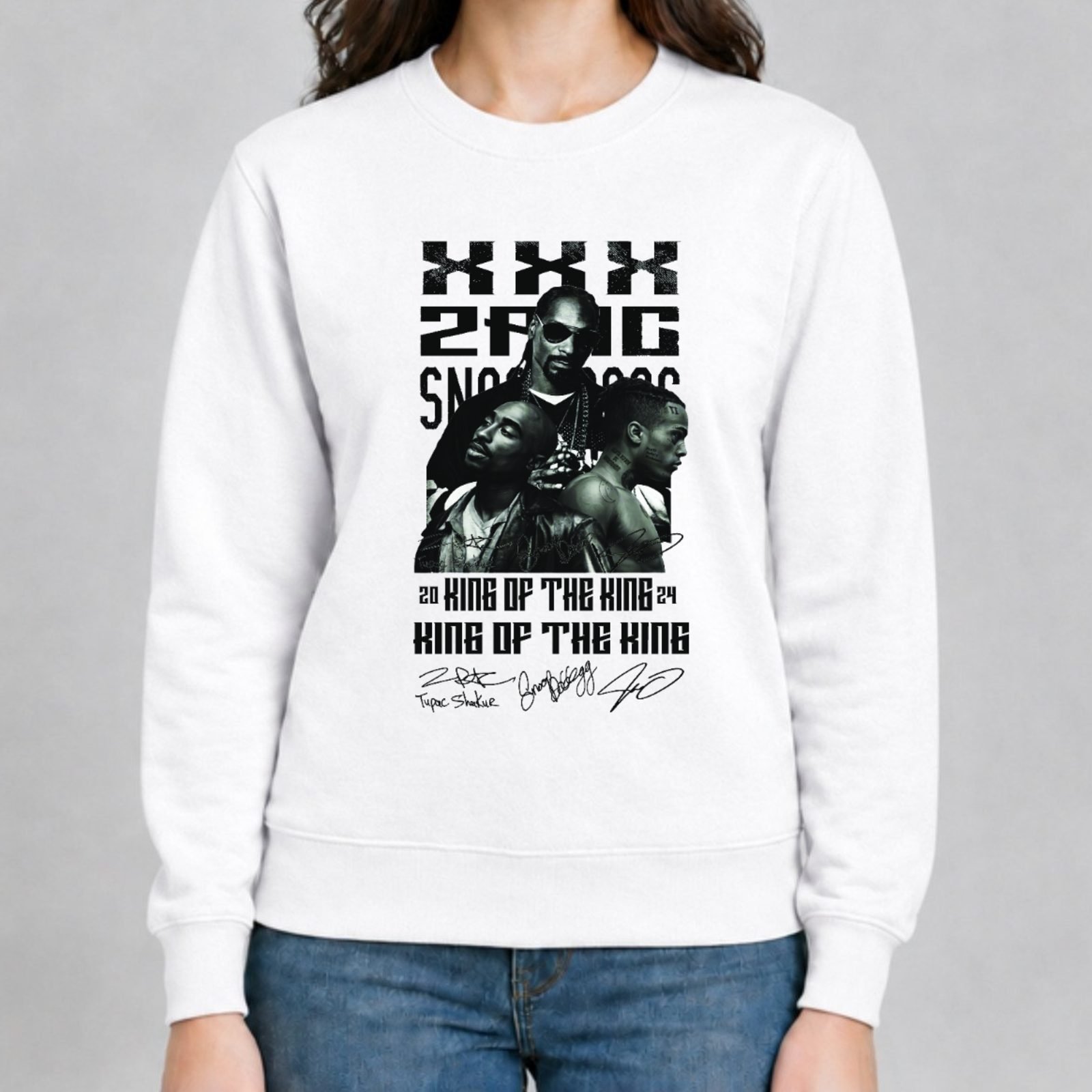 Koreaboo Sweatshirt – TUPAC - XXXTentacion - Snoop Dogg design in White – K-pop merch UAE