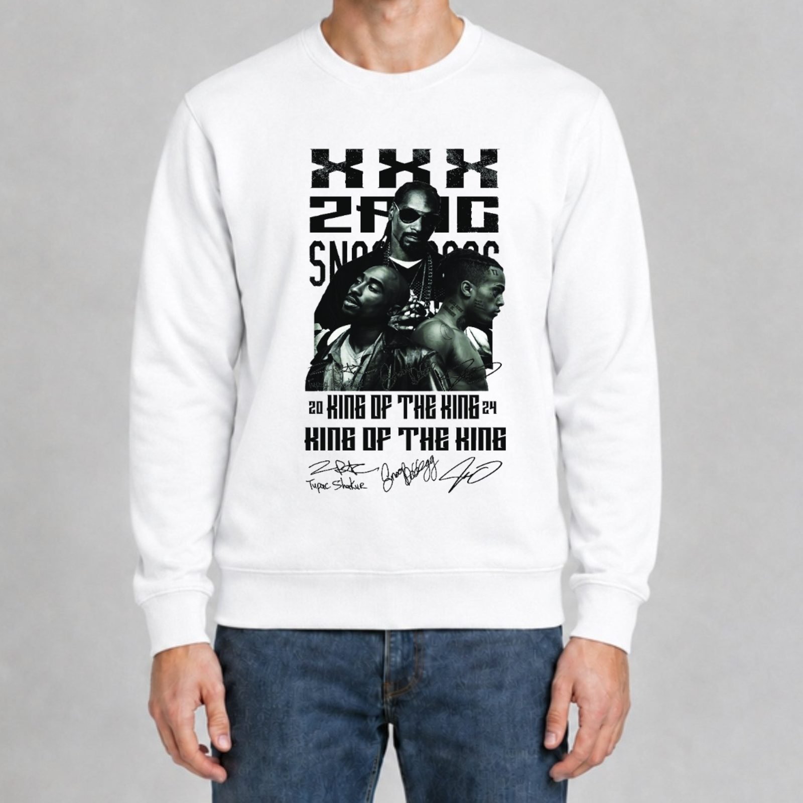 Koreaboo Sweatshirt – TUPAC - XXXTentacion - Snoop Dogg design in White – K-pop merch UAE